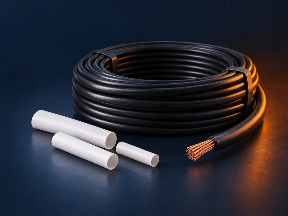 Esnek elektrik kablosu ve beyaz makaron parçaları